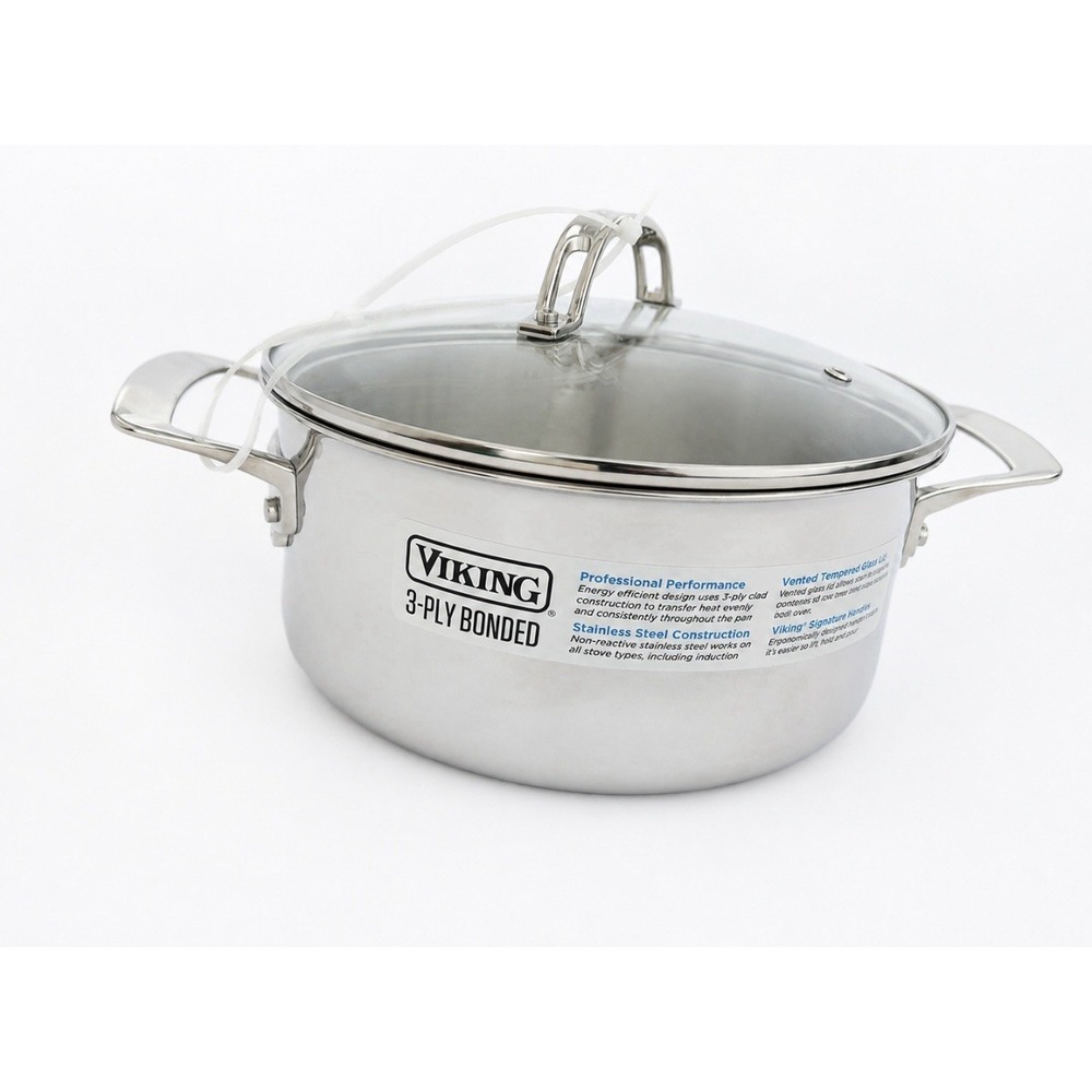VIKING 3 Ply Stainless Steel Saucepan 2.25 Qt NEW Glass Lid Vent Inudction
